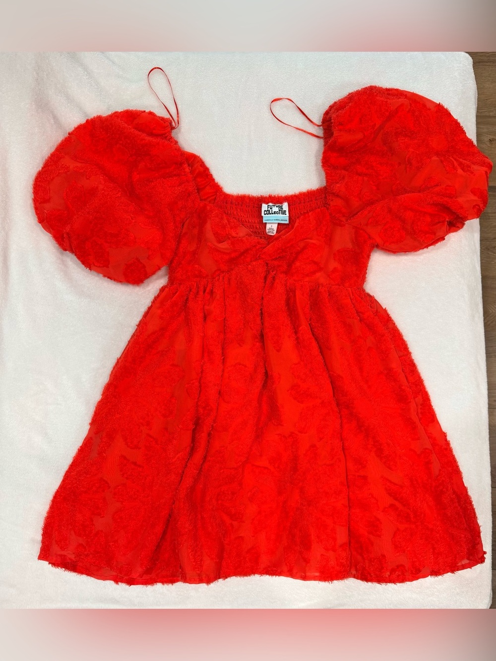 Red Puff-Sleeve Mini Dress